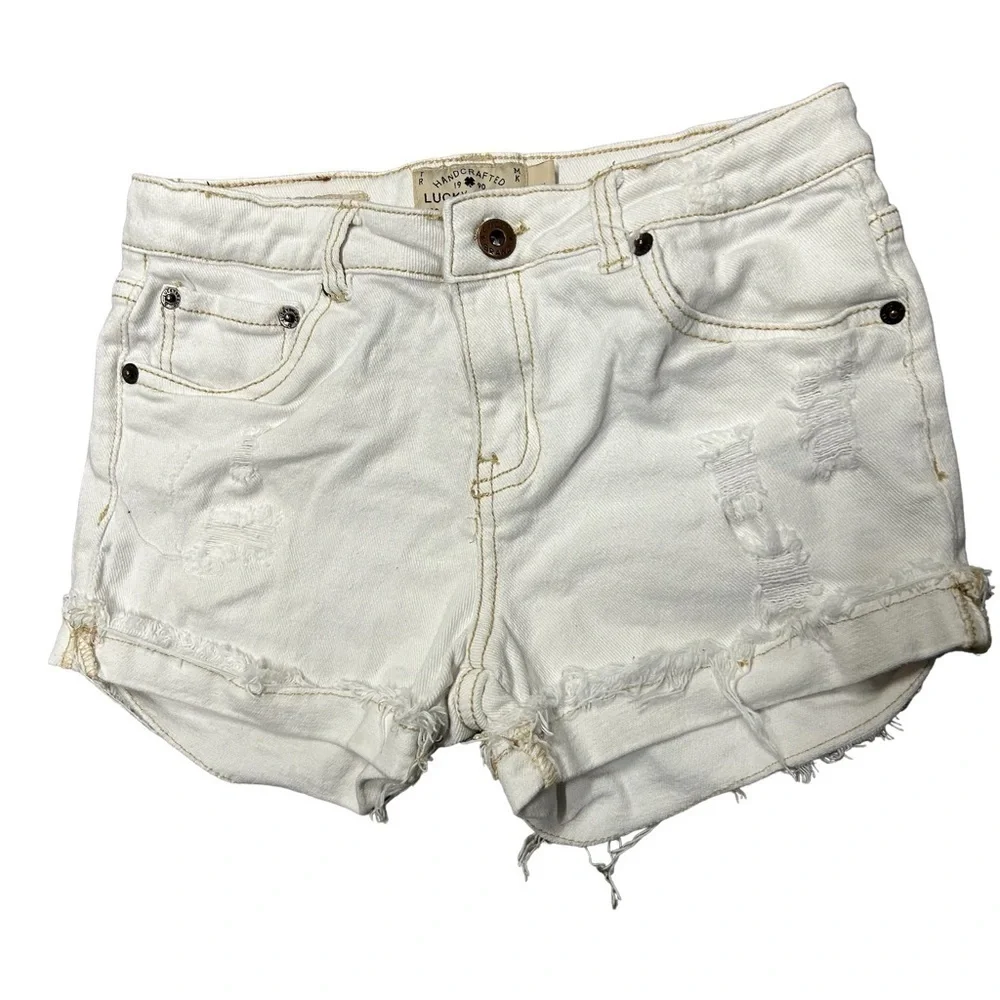 Lucky Brand White Riley Shorts Size Girls 14 Rolled Hem EUC Distressed
